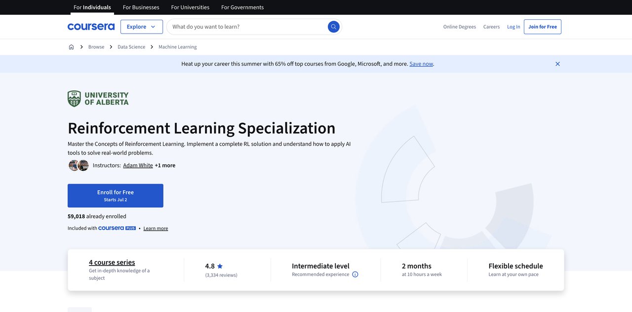 Reinforcement Learning Specialization by Coursera