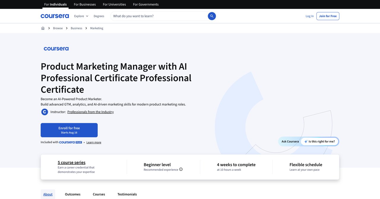 Product Marketing Manager with AI Certificate Course