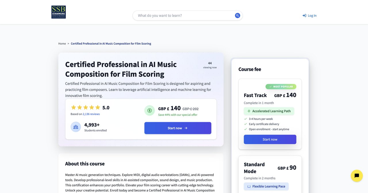 Certified Professional in AI Music Composition for Film Scoring by Stanmore UK