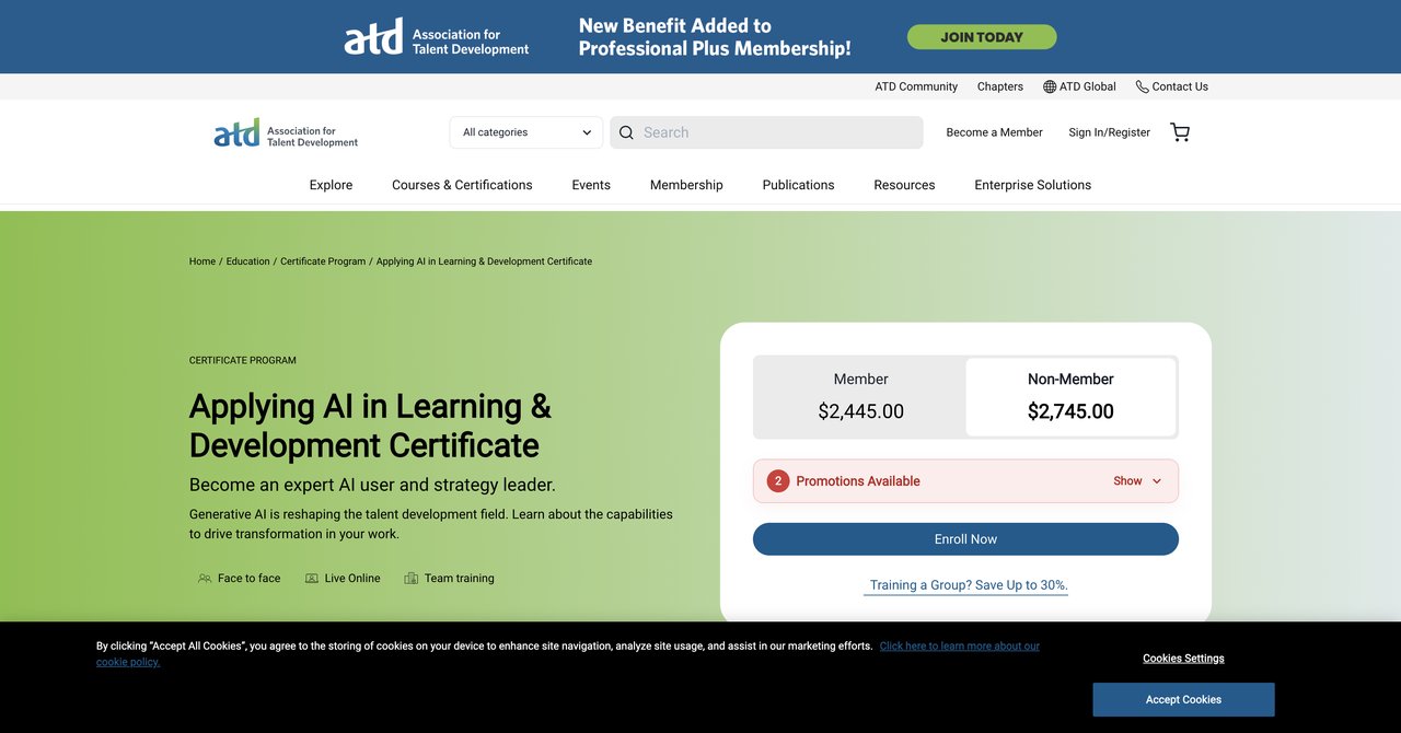 Applying AI in Learning and Development Certificate by ATD