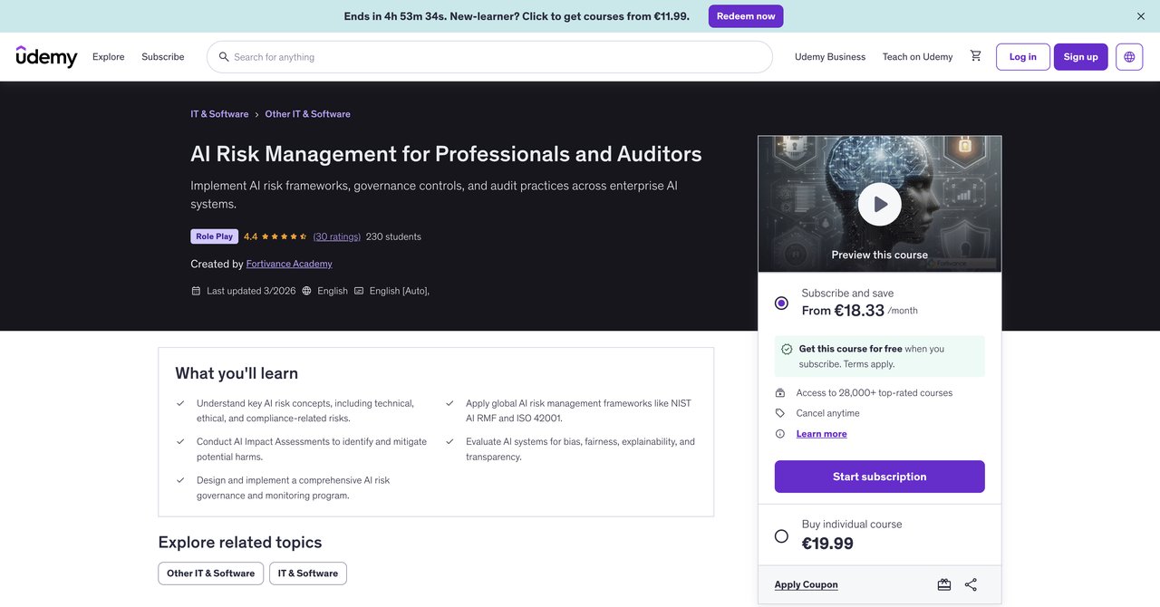 AI Risk Management for Professionals and Auditors by Udemy
