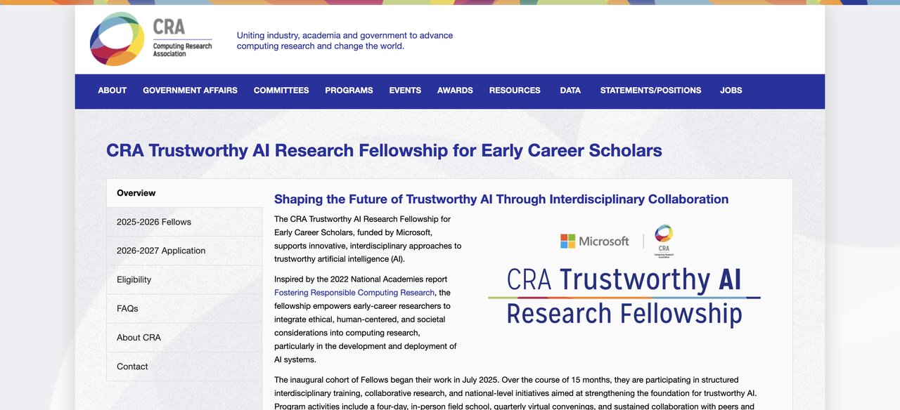 CRA Trustworthy AI Research Fellowship