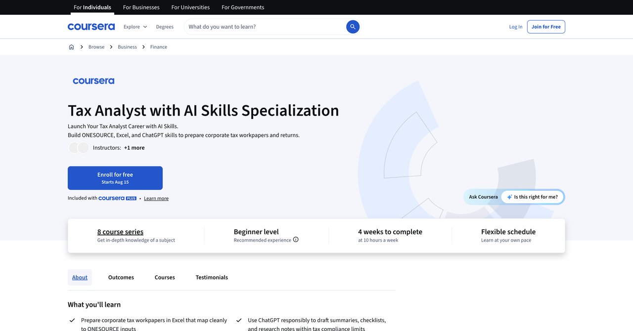 Tax Analyst with AI Skills Coursera