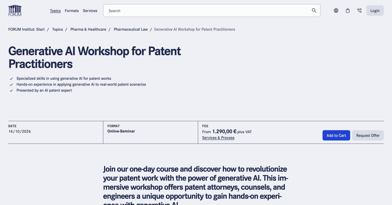 Generative AI Workshop for Patent Practitioners by FORUM Institut