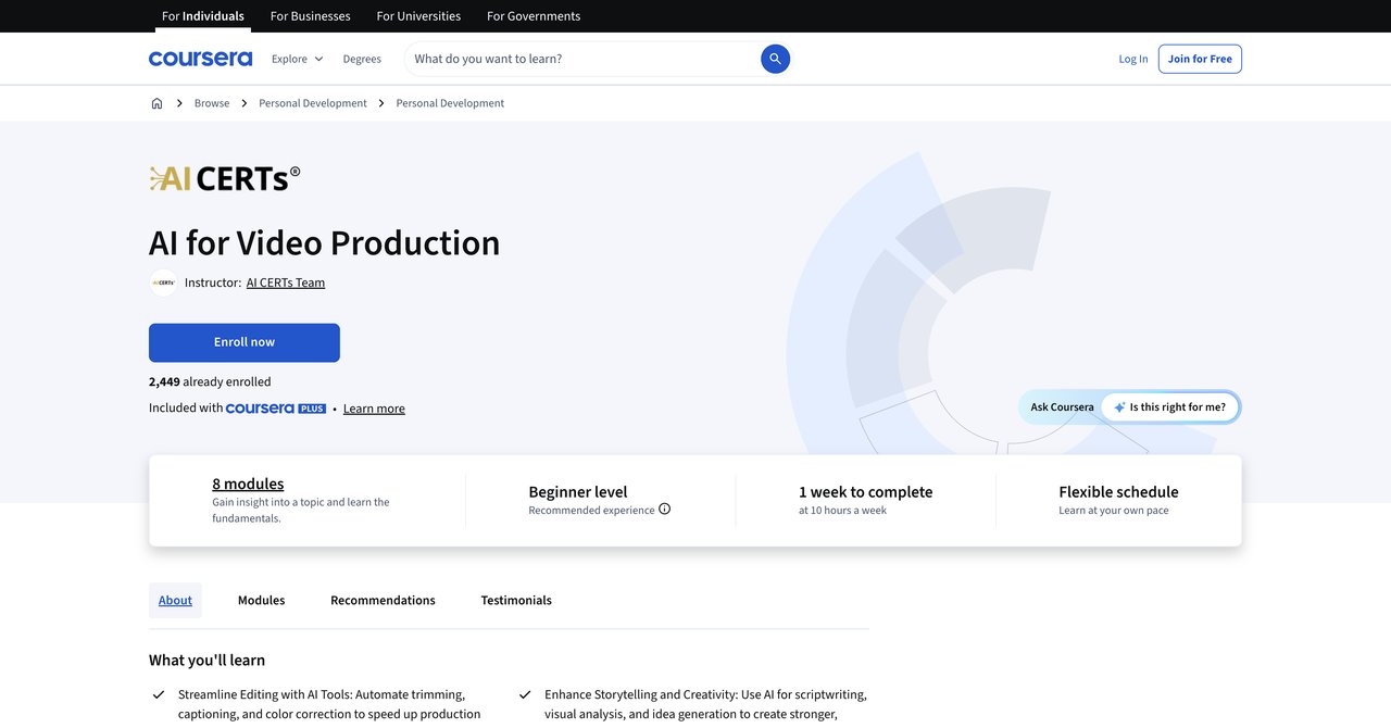 AI for Video Production by Coursera