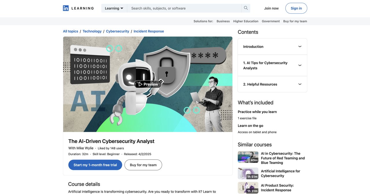 The AI-Driven Cybersecurity Analyst by LinkedIn Learning