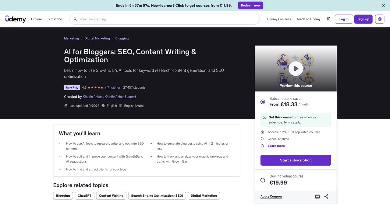 AI for Bloggers: SEO, Content Writing & Optimization Course