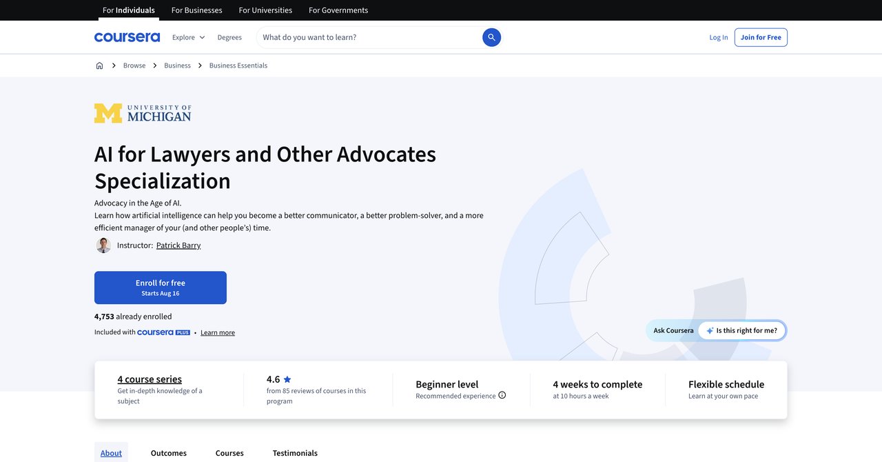 AI for Lawyers and Other Advocates Specialization by Coursera