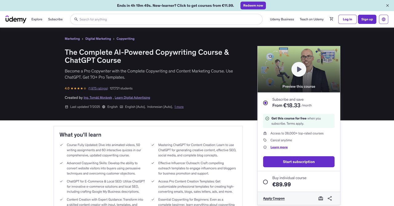 Complete AI-Powered Copywriting Course by Udemy