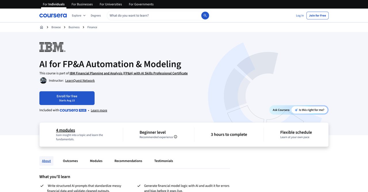 AI for FP&A Automation & Modeling by Coursera