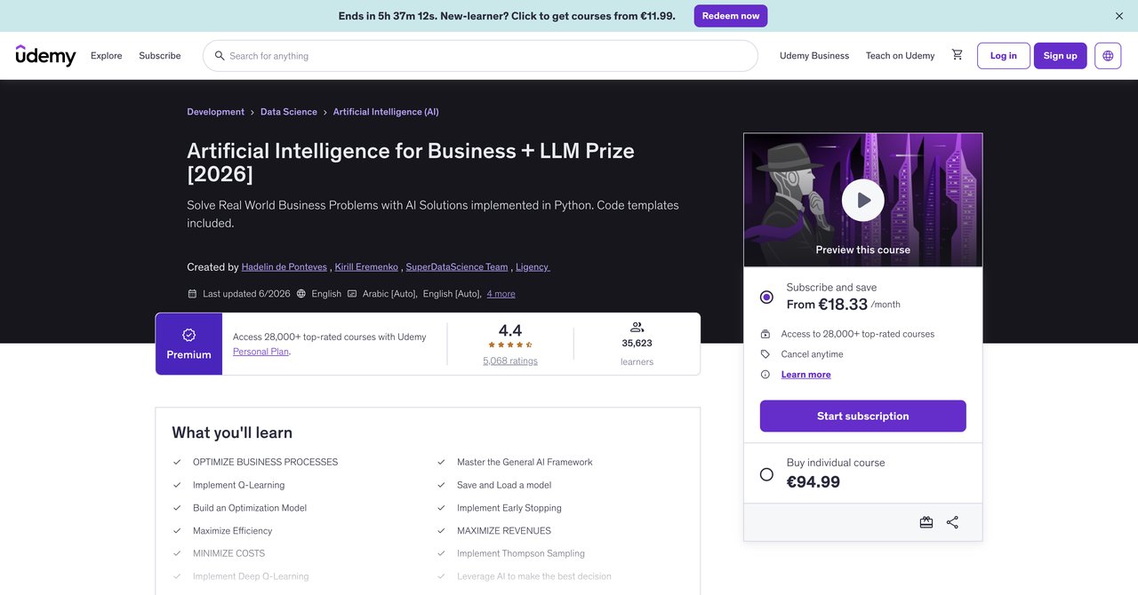 Artificial Intelligence for Business , Udemy