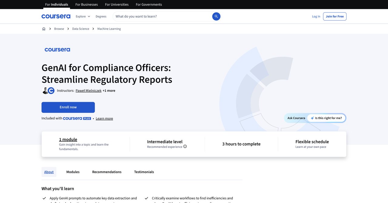 Coursera GenAI for Compliance Officers
