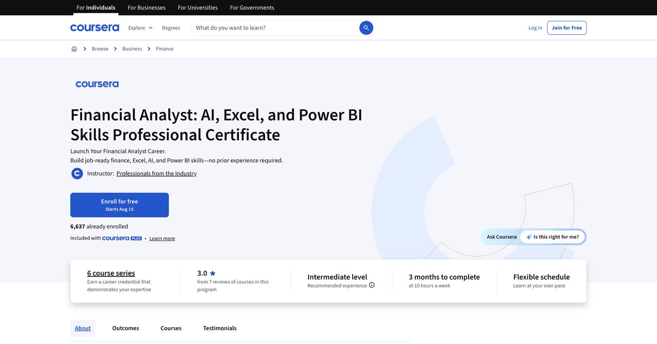Financial Analyst AI Excel and Power BI Skills Professional Certificate