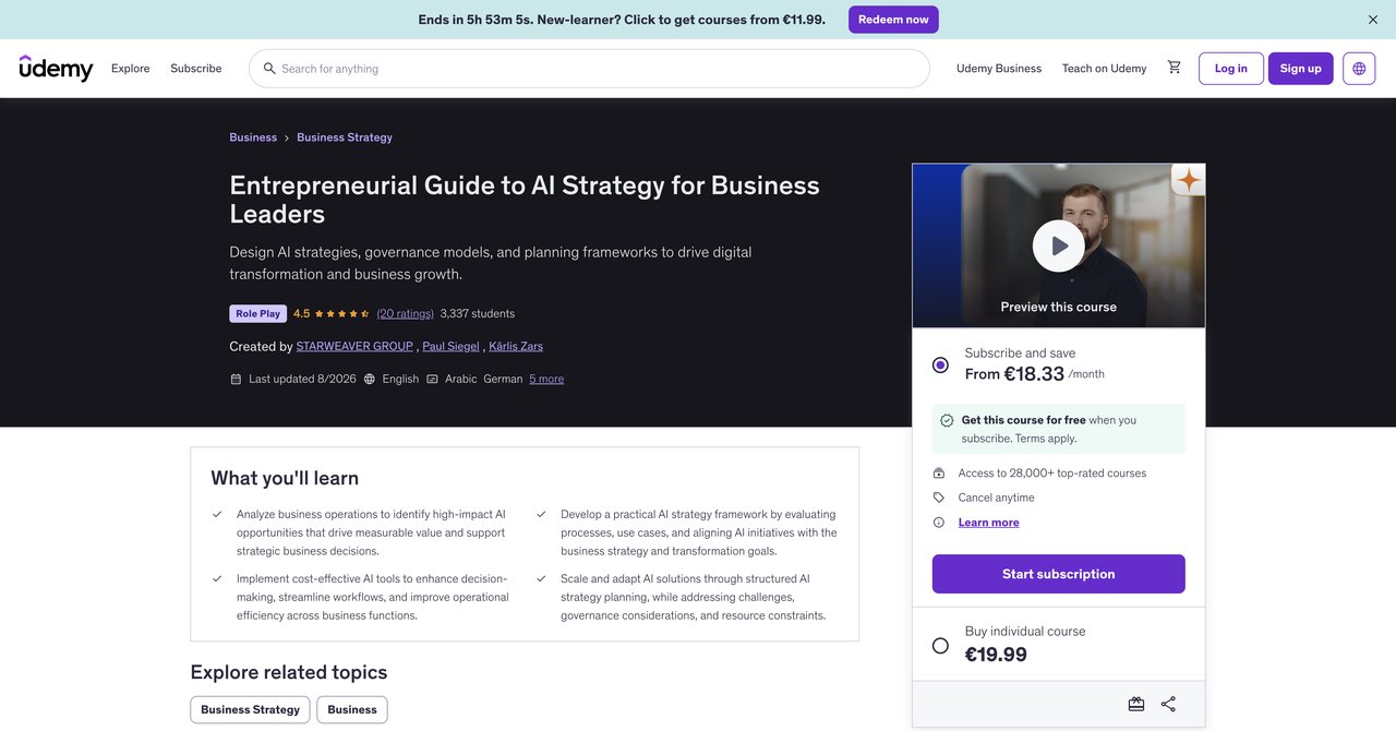 Udemy Entrepreneurial Guide to AI Strategy Course
