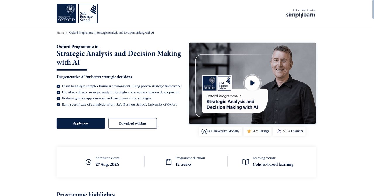 Oxford Strategic Analysis and Decision Making with AI Course
