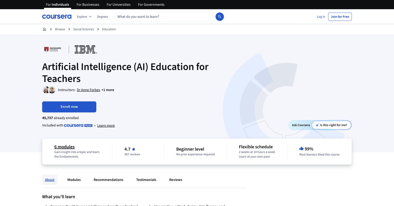 Artificial Intelligence Education for Teachers by Coursera