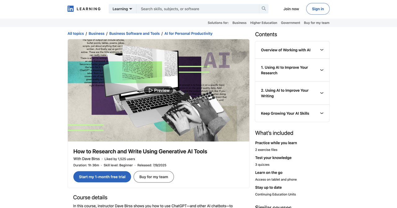 How to Research and Write Using Generative AI Tools by LinkedIn Learning
