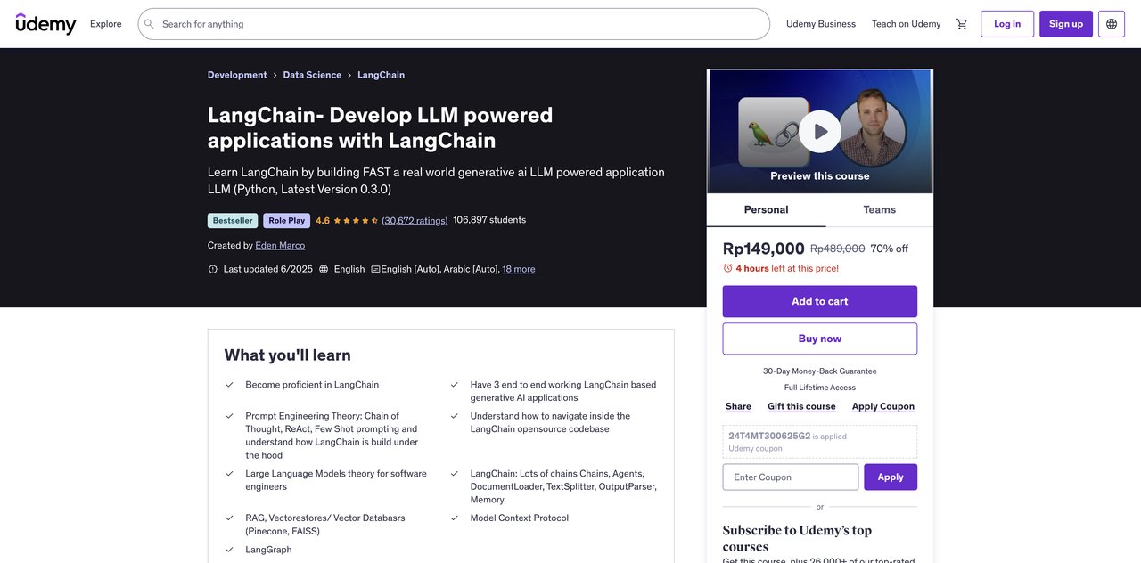 Develop LLM Powered Applications with LangChain by Udemy