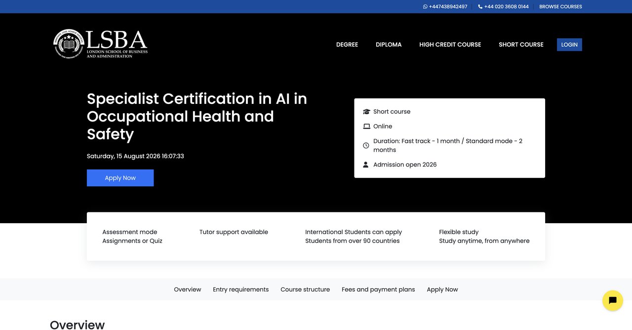 Specialist Certification in AI in OHS