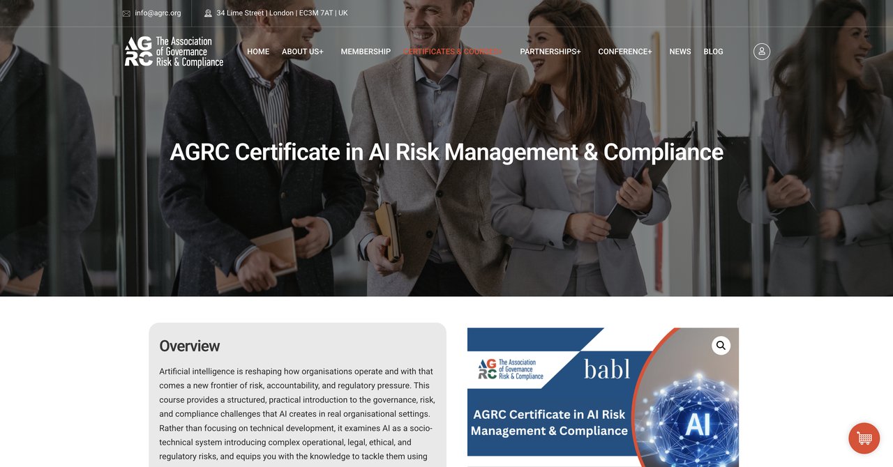 AGRC Certificate in AI Risk Management & Compliance