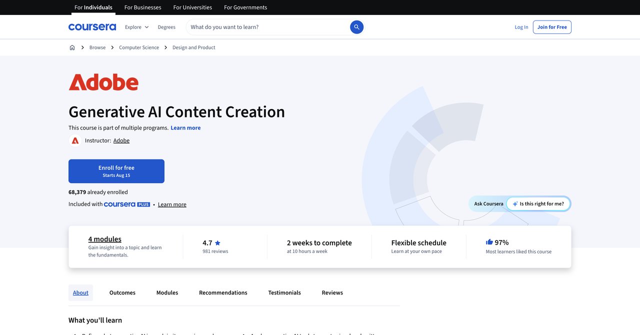 AI Courses from Adobe/Content Creation