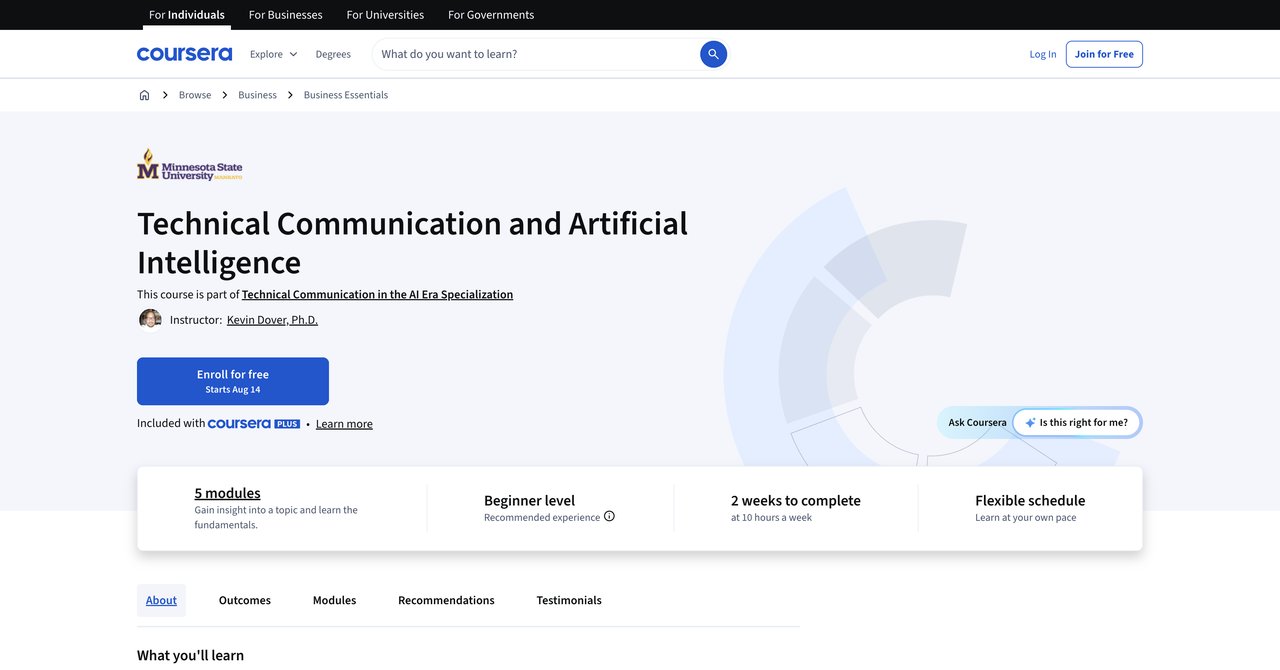 Technical Communication and Artificial Intelligence by Coursera