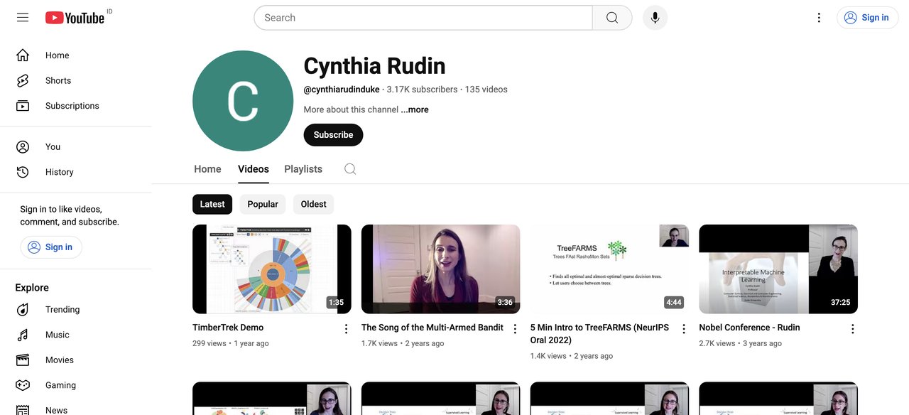Cynthia Rudin's YouTube Channel