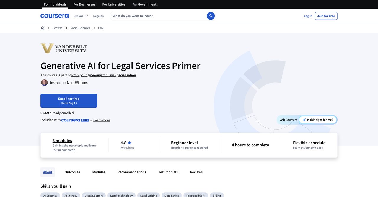 Generative AI for Legal Services Primer by Coursera