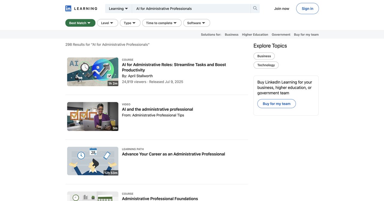 LinkedIn Learning AI for Administrative Professionals