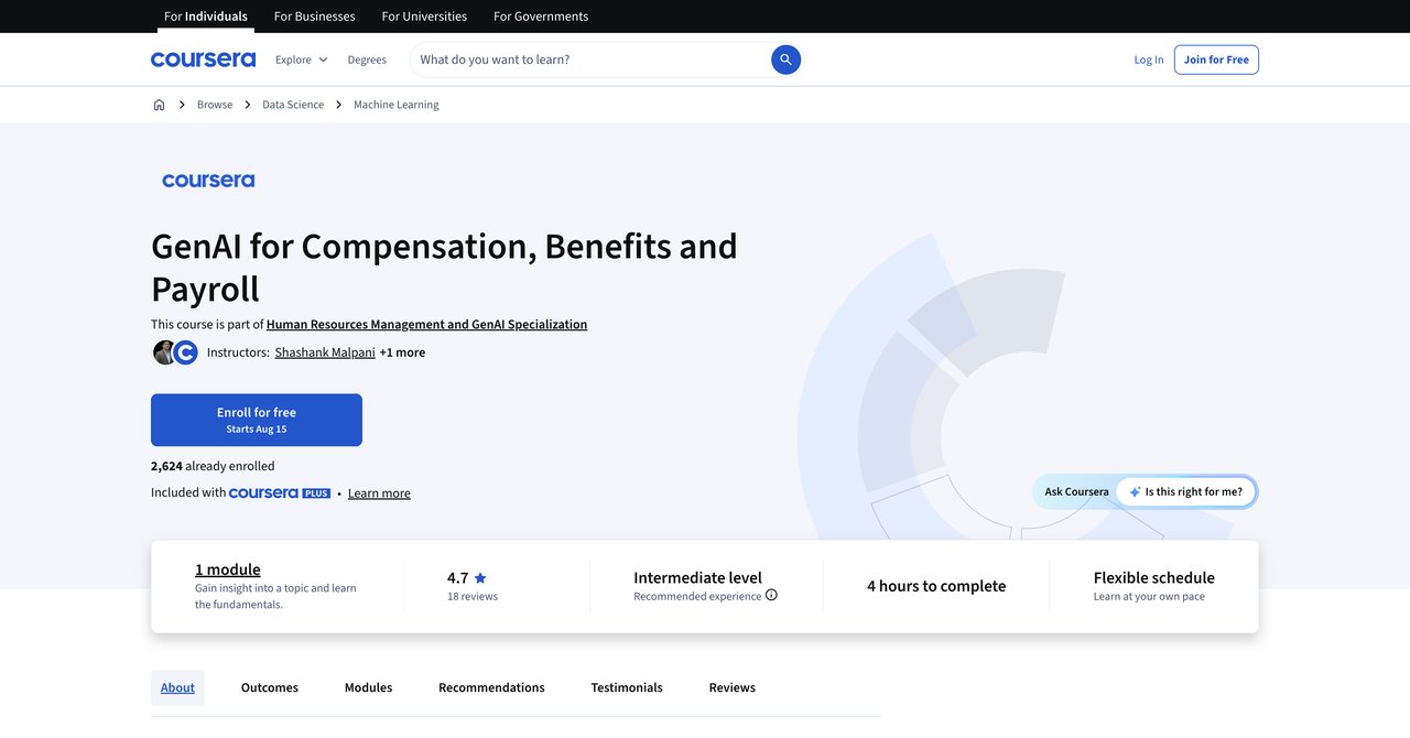 GenAI for Compensation, Benefits and Payroll by Coursera