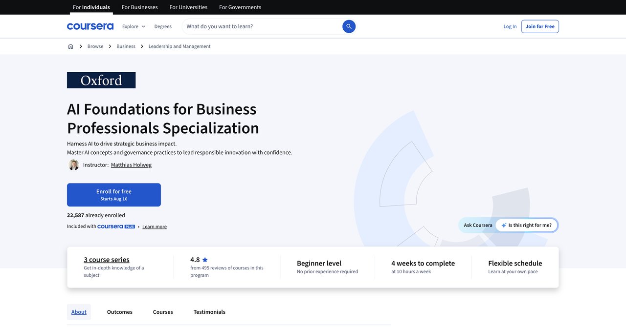 AI Foundations for Business Professionals , Coursera