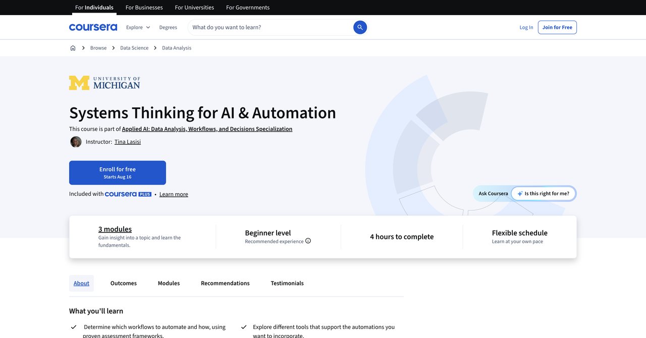 Systems Thinking for AI and Automation Coursera