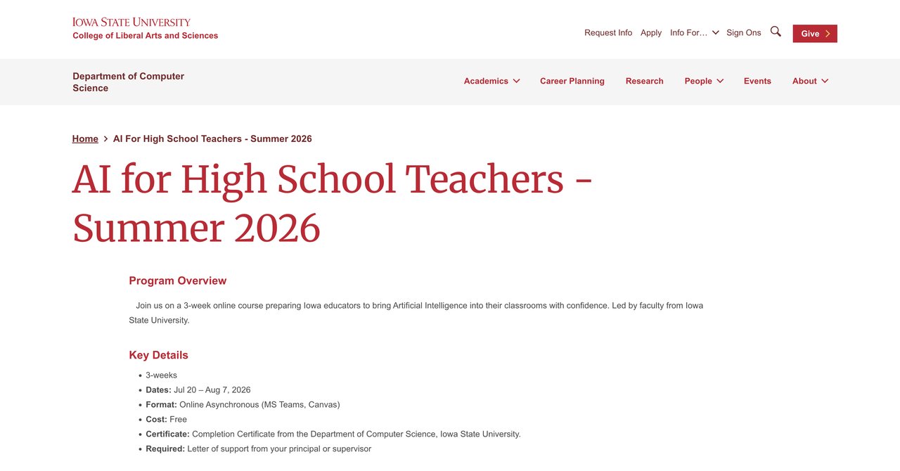 Iowa State University AI course for high school teachers