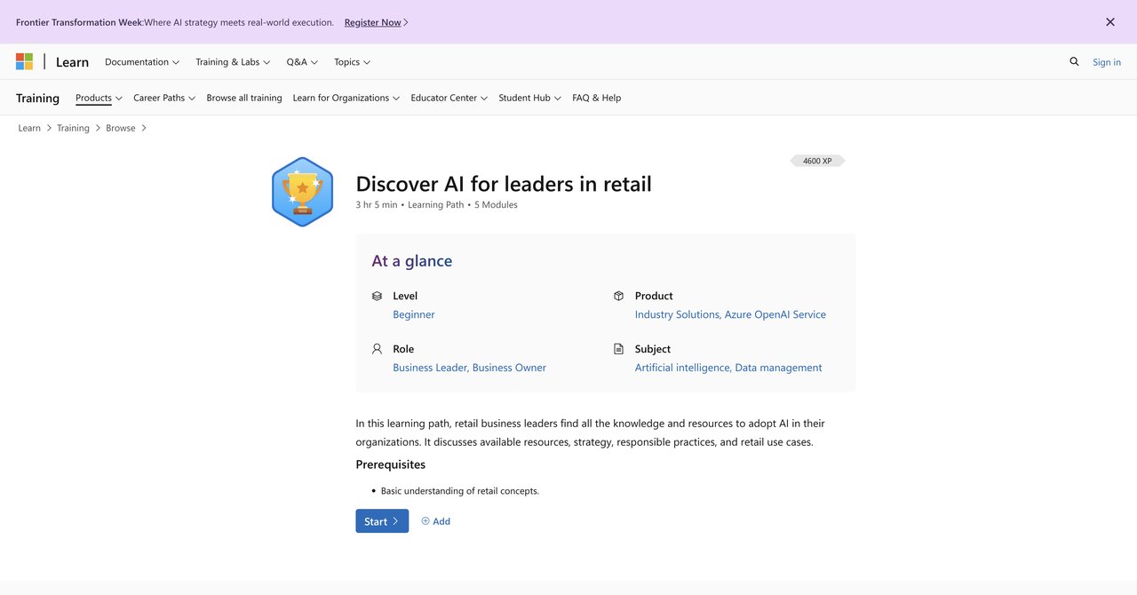 Microsoft Learn Discover AI for leaders in retail