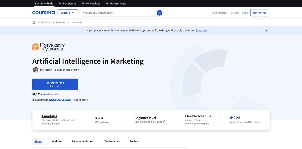 Artificial Intelligence in Marketing by University of Virginia