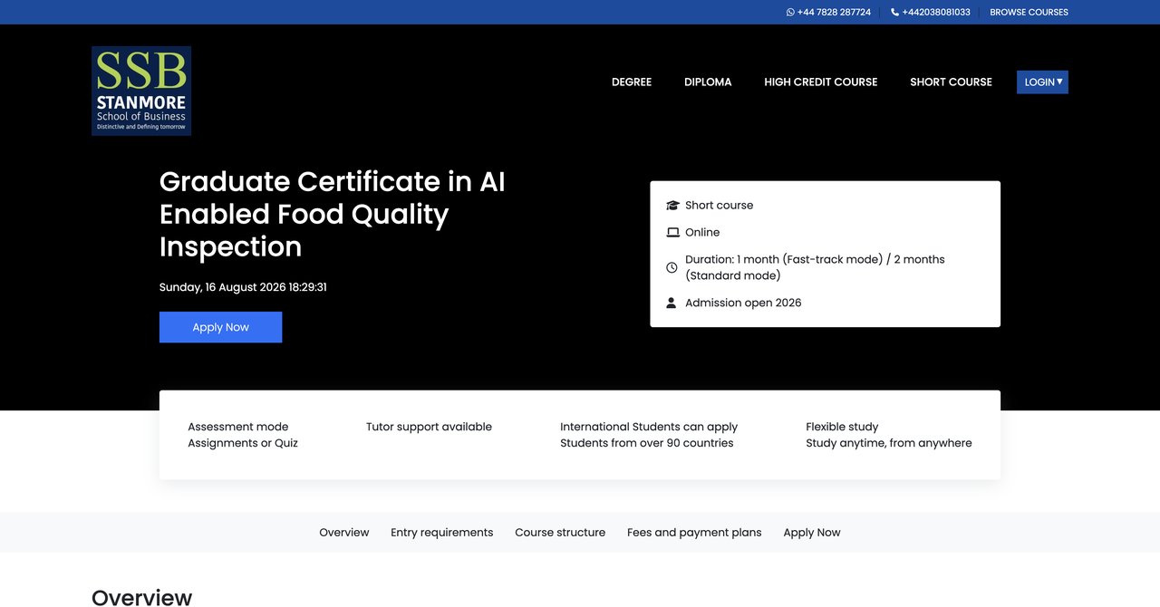 Graduate Certificate in AI Enabled Food Quality Inspection