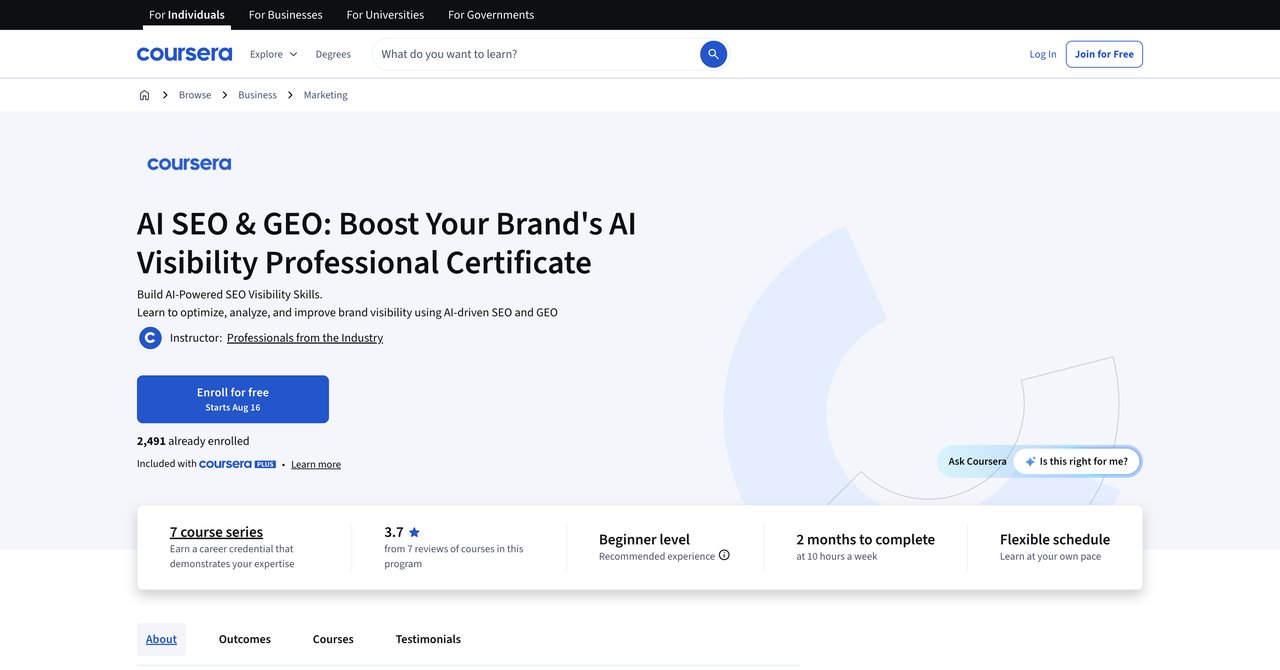 AI SEO and GEO Professional Certificate