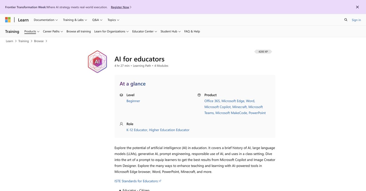 Microsoft Learn AI for educators course
