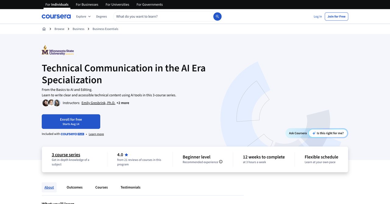 Technical Communication in the AI Era Specialization