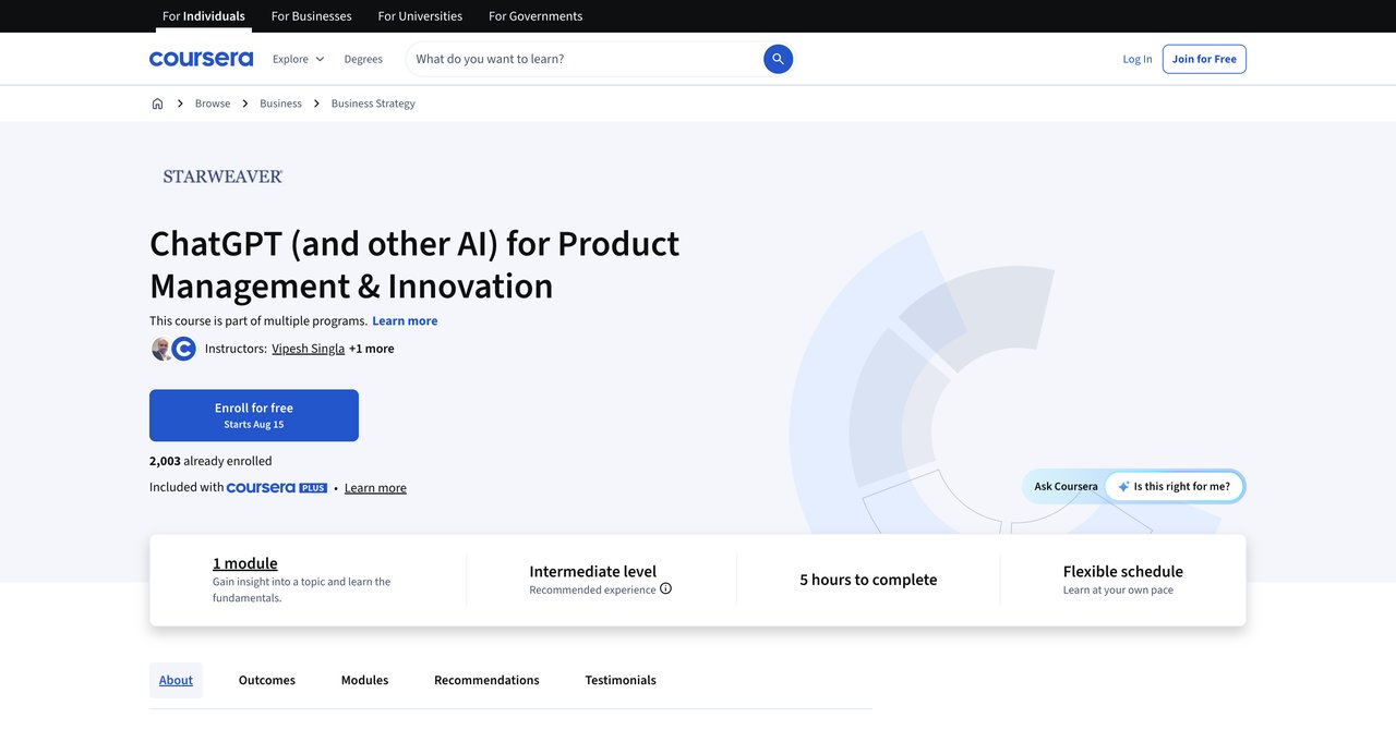 ChatGPT (and other AI) for Product Management & Innovation by Coursera