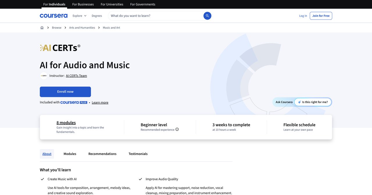 AI for Audio and Music by Coursera