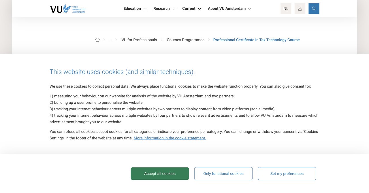 VU Law Academy Professional Certificate in Tax Technology