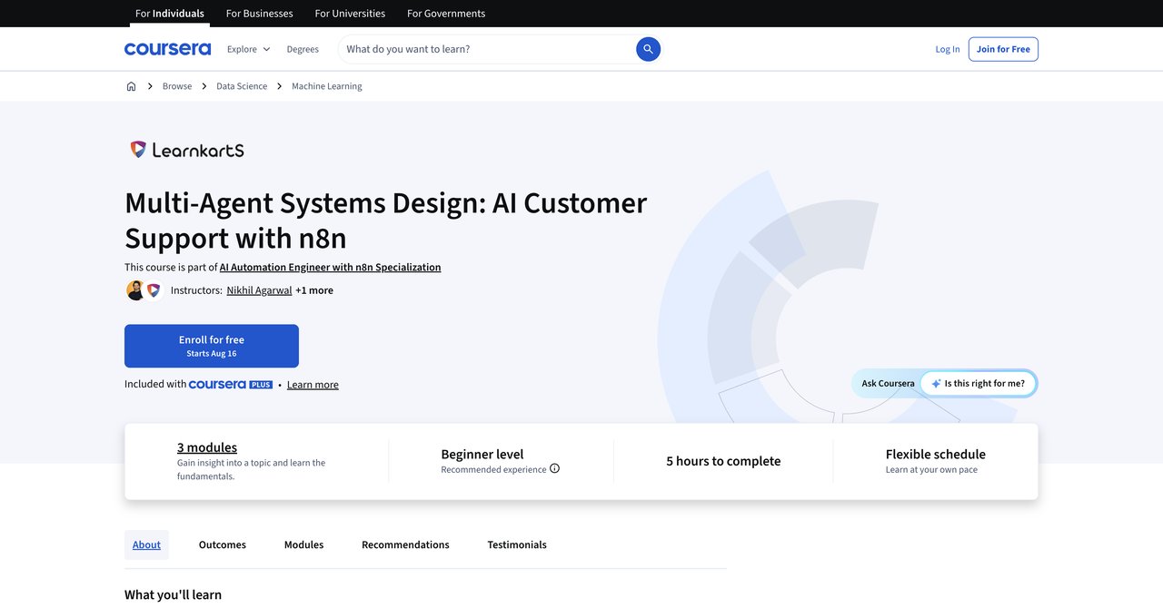 Multi-Agent Systems Design: AI Customer Support with n8n by Coursera