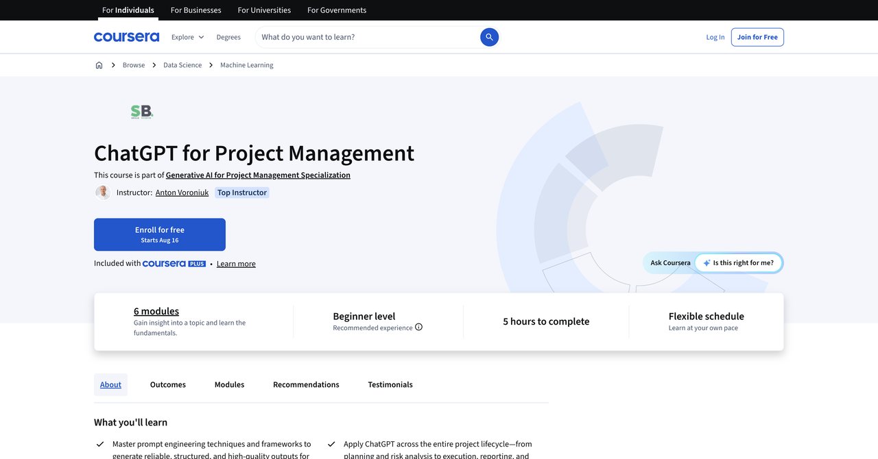 ChatGPT for Project Management by Coursera