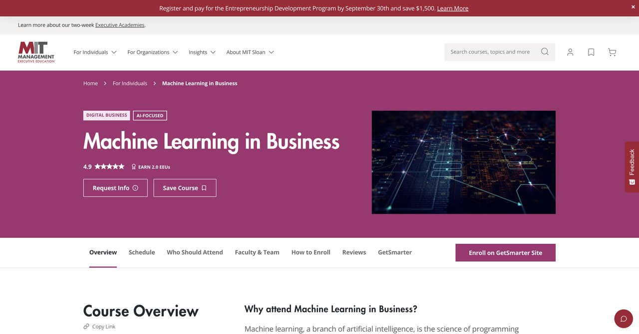 Machine Learning in Business , MIT Sloan Executive Education