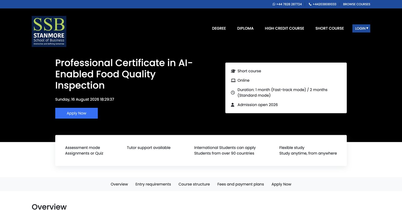 AI Food Quality Inspection Professional Certification