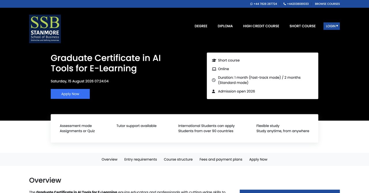Graduate Certificate in AI Tools for E-Learning - Stanmore UK