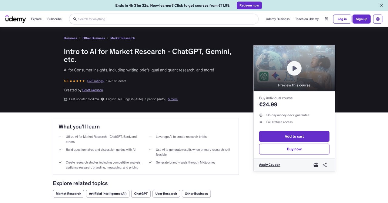 Intro to AI for Market Research - ChatGPT Gemini by Udemy