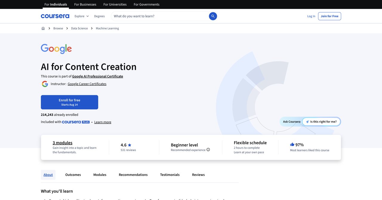 AI for Content Creation course