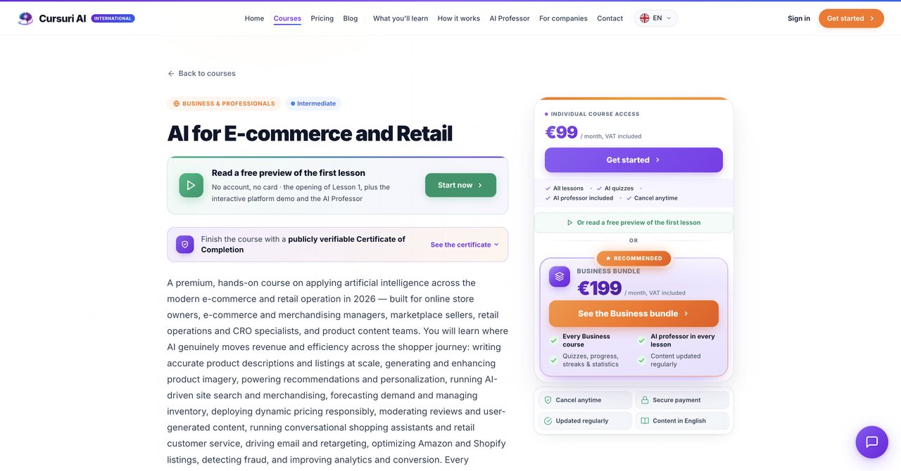 Cursuri AI ecommerce retail